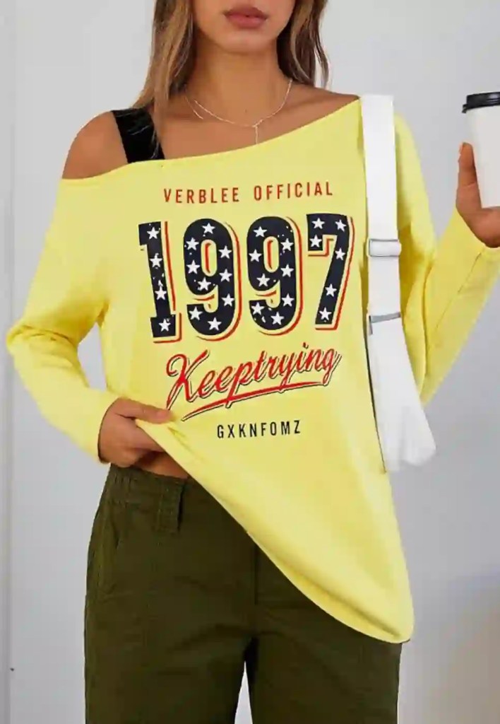 casual college outfit with loose off the shoulder t-shirt and relaxed everyday style for students
