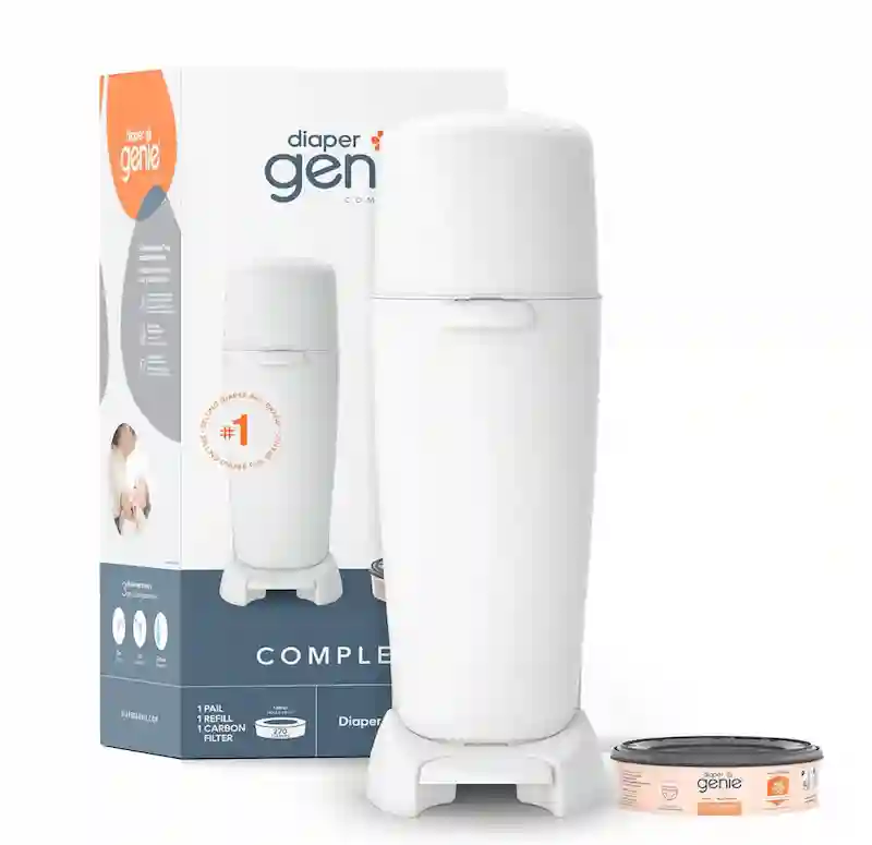 best diaper pail 2026 Diaper Genie Complete diaper pail white includes refill holds newborn diapers carbon filter nursery odor control