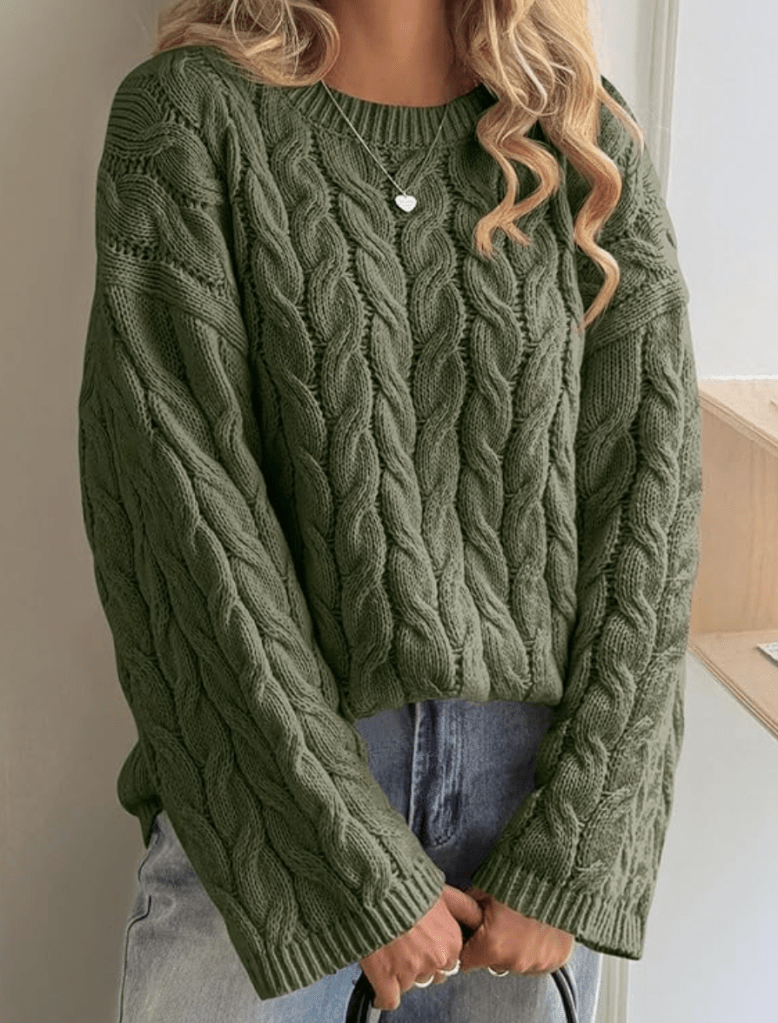 Womens Oversized Cable Knit Sweaters Long Sleeve Crewneck Chunky Loose Fit Pullover Tops