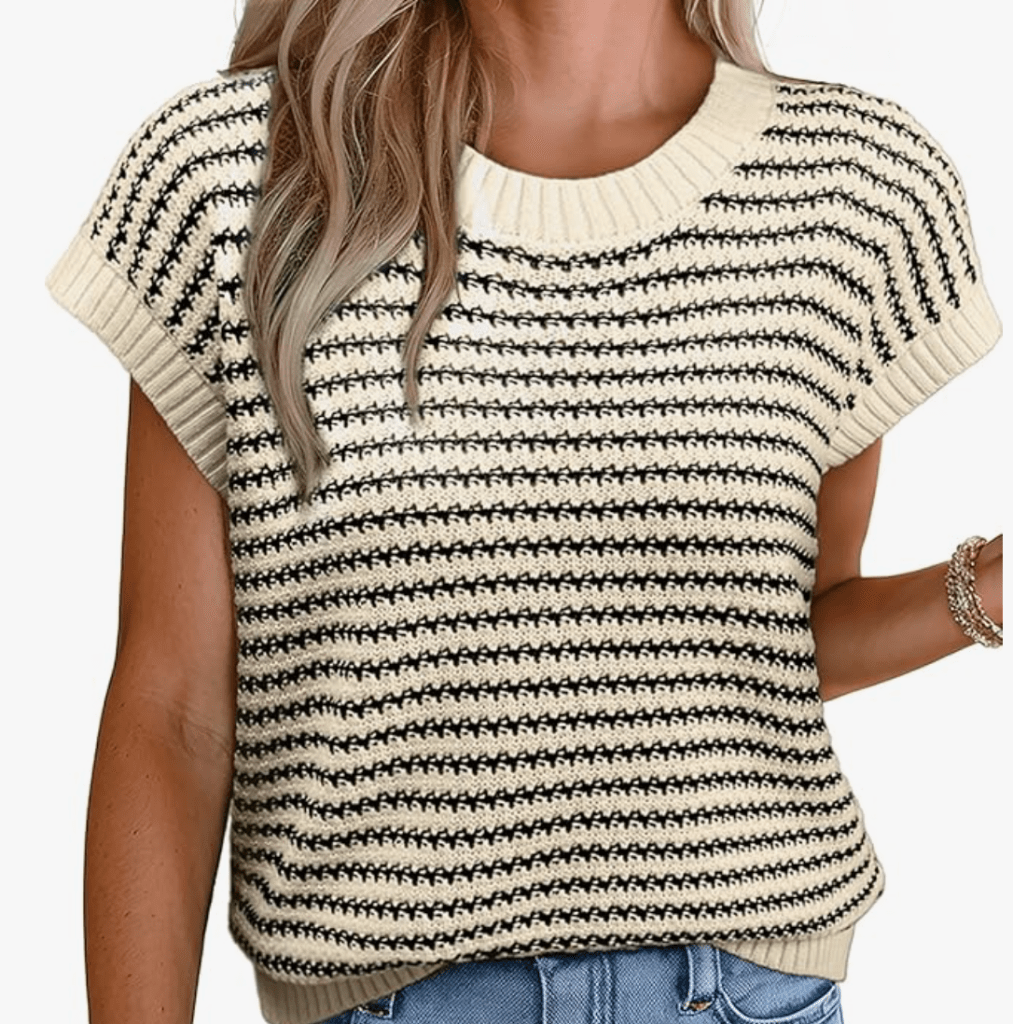 Women's Sweater Vest Striped Pullover Tank Top Round Neck Cap Sleeve Lightweight 2025 Summer Casual Clothes