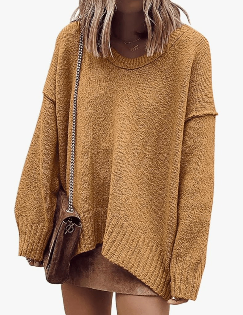 Women's Oversized Casual Loose Slouchy Scoop V Neck Batwing Long Sleeve Knit 2025 Fall Pullover Sweaters