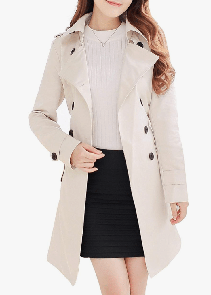 Women's Double-Breasted Trench Coat Classic Lapel Overcoat Slim Outerwear Waterproof Coat with Belt Buckle