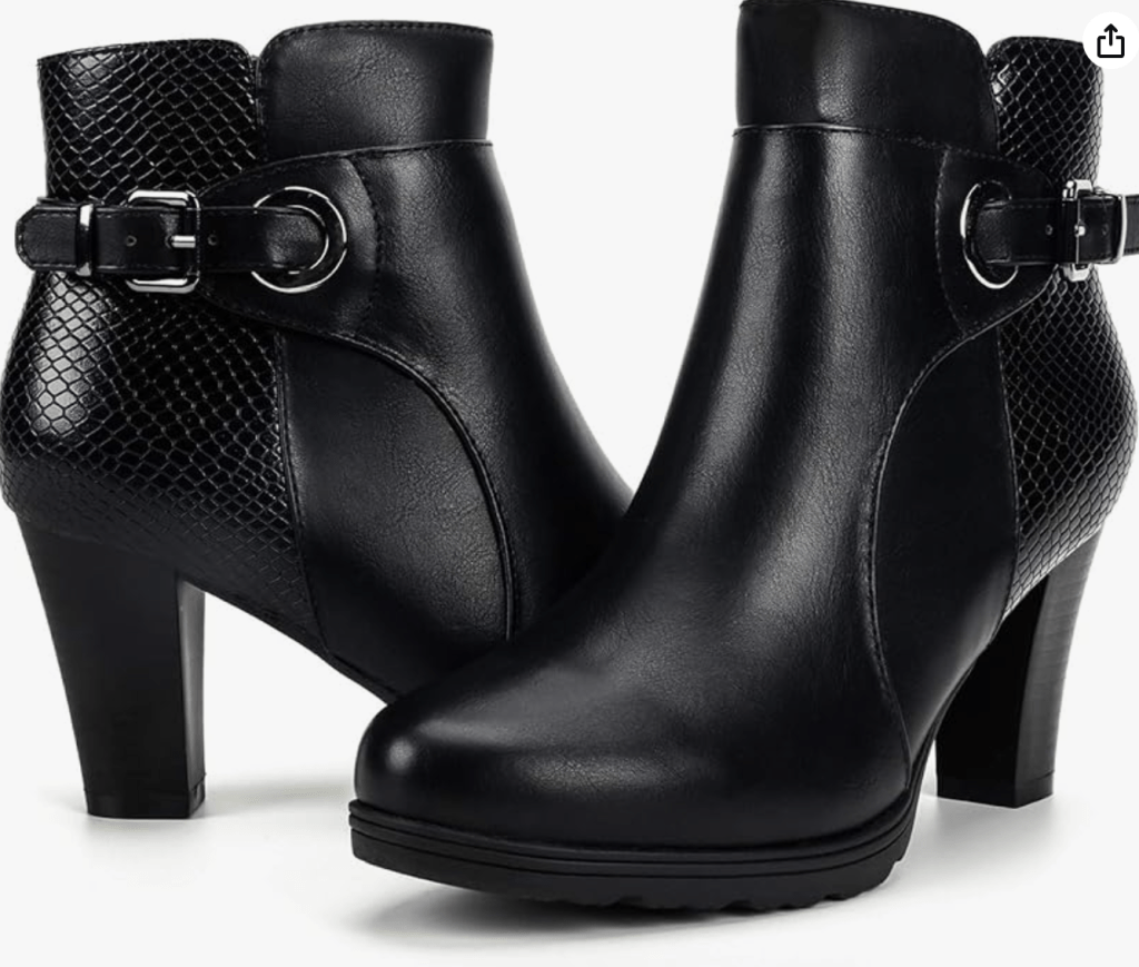 Women's Zipper Booties Chunky Stacked Heel Ankle Boots Buckle Strap Ankle