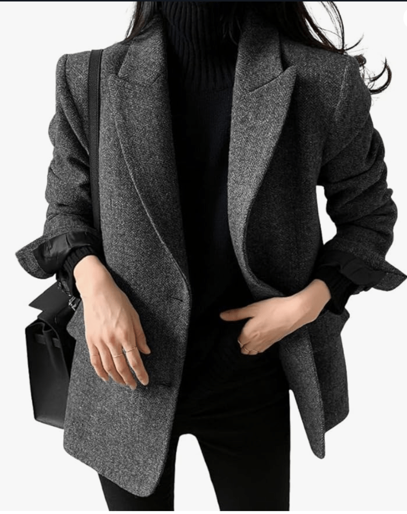 Womens Fall Winter Wool Blend Casual Business Blazer Jacket Single Breasted Dressy Work Coat