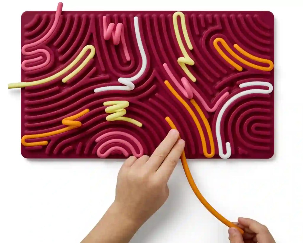 Expandable silicone sensory activity board fidget toy for kids providing quiet, mess-free stress relief and focus support