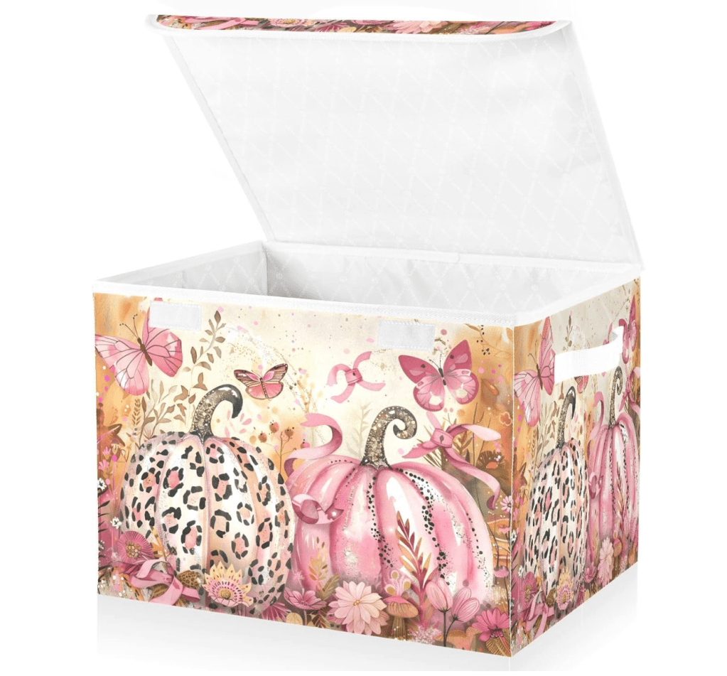 Fall Pink Pumpkin Butterfly Storage Boxes Clothes Baskets for Organizing