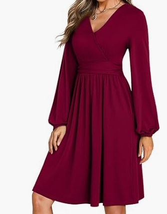Elegant mini wrap dress with V-neck, long sleeves, empire waist, and pockets, perfect for spring and summer