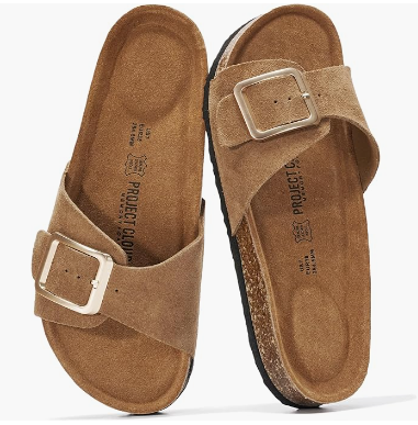 Women’s leather slide sandals with memory foam insole, lightweight and comfortable for summer or spring wear