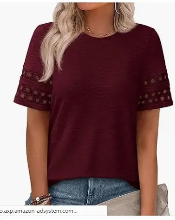 Casual women’s lace short sleeve top, perfect for spring, summer, and vacation outfits