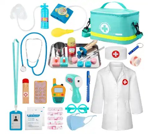 34 piece doctor kit for toddlers ages 3 to 5 with medical bag stethoscope and pretend play tools