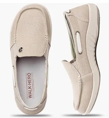 Women’s casual slip-on canvas loafers with arch support, ideal for daily walking and plantar fasciitis relief