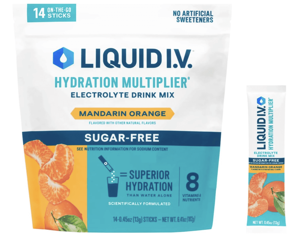 Sugar-free electrolyte powder stick pack for hydration support and energy replenishment during hot weather and physical activity