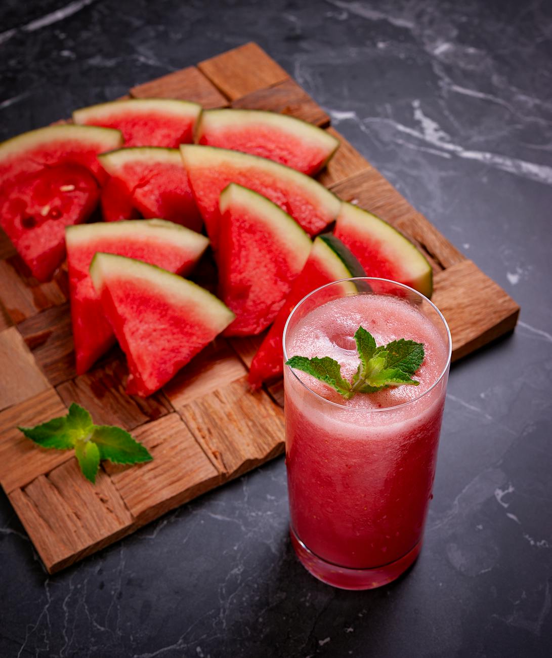 Winner of Summer drinks for Kids- Watermelon summer drink served chilled with ice and mint for kids hydration