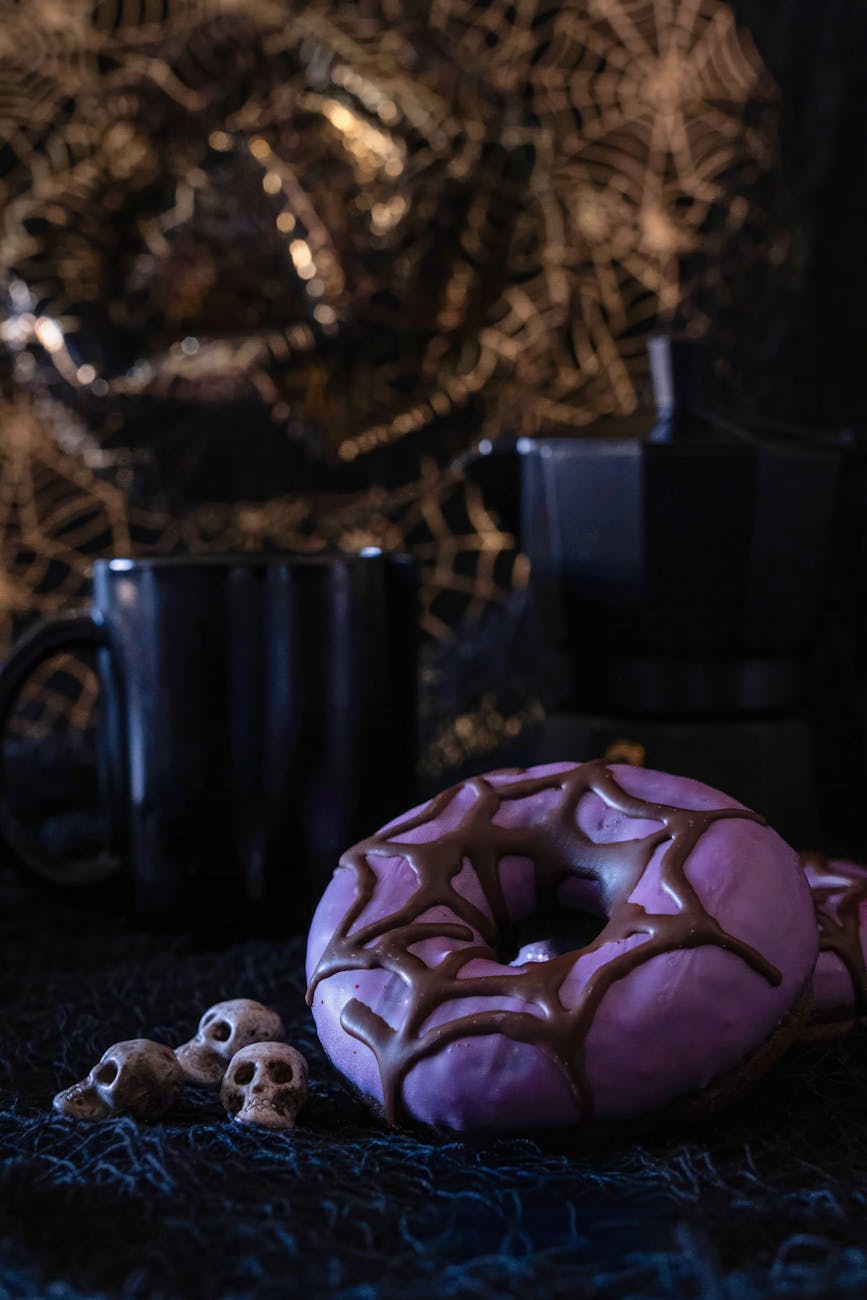 spooky halloween donut with skull decorations