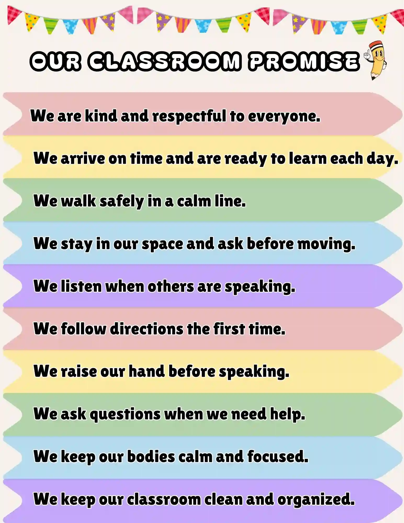 Classroom Rules Chart for Elementary Classrooms