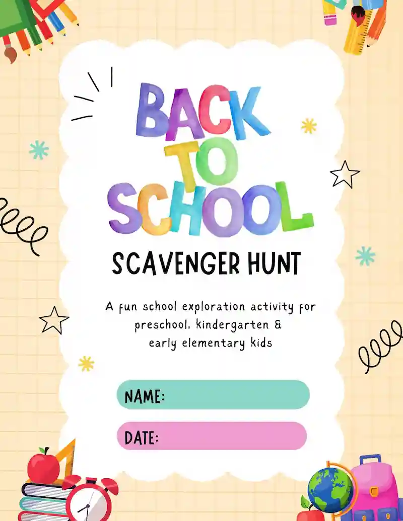 Back-to-School Scavenger Hunt (Free Printable for Preschool, Kindergarten & Elementary Kids)
