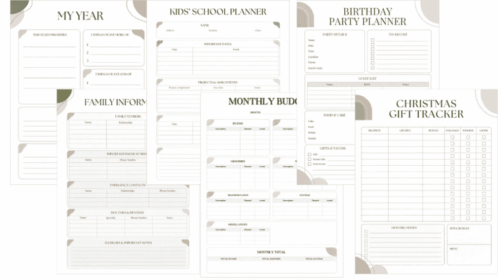 Printable mom planner pages for family organization and everyday planning