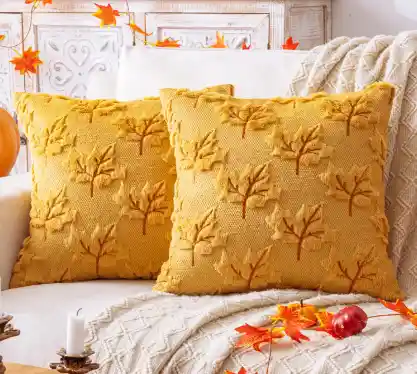 Maple Leaf Fall Yellow Throw Pillow Covers 18x18 Inch Set of 2