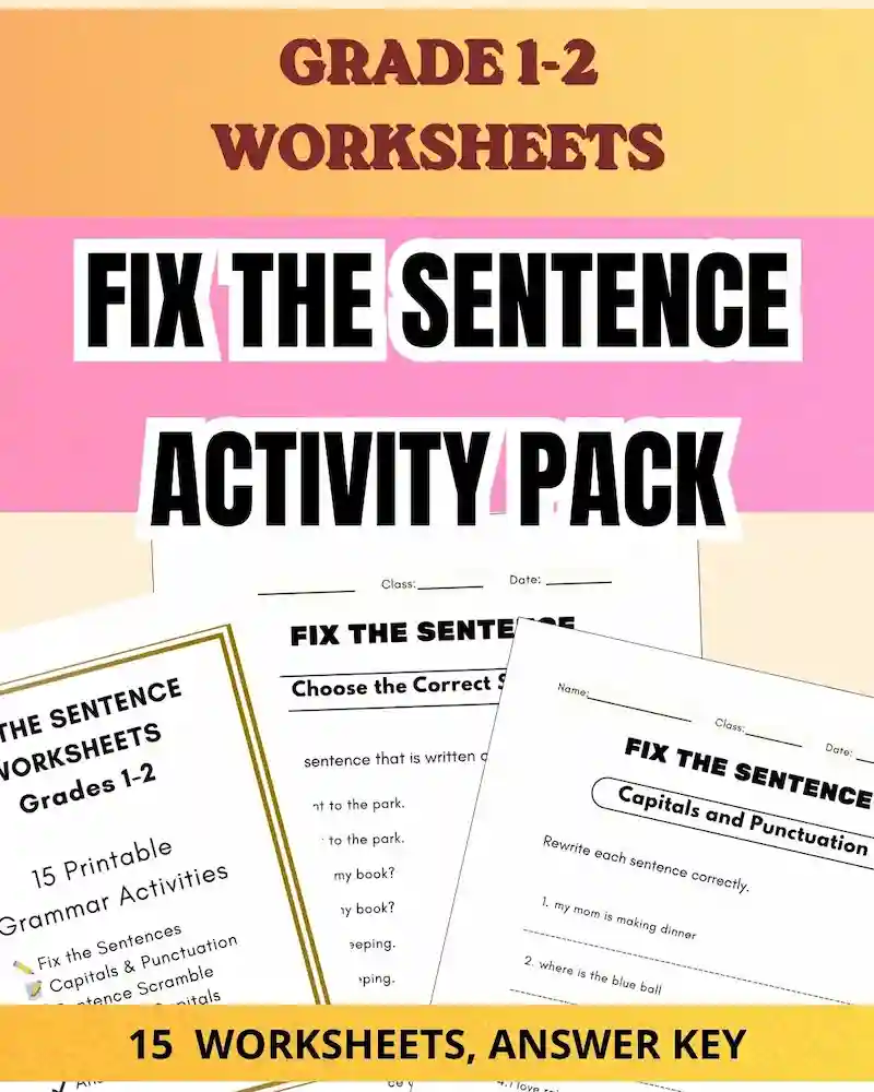 Fix the Sentence Worksheets for Grade 1