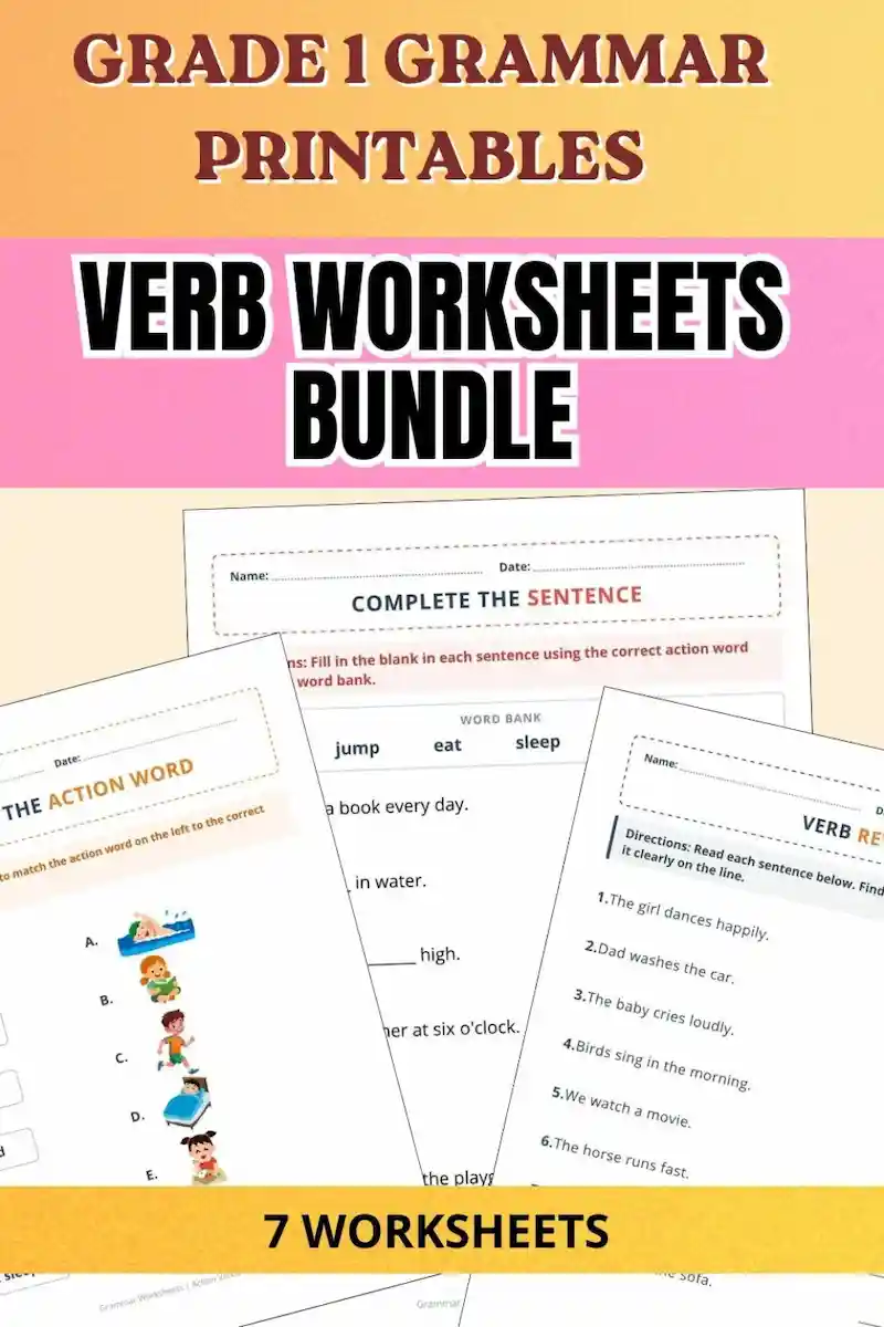 Verb Worksheets for Grade 1 and Grade 2: Fun Printable Grammar Practice